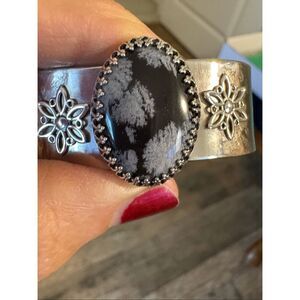 Snowflake Obsidian and Sterling Silver Cuff Bracelet, NEW, Handmade, Artisan